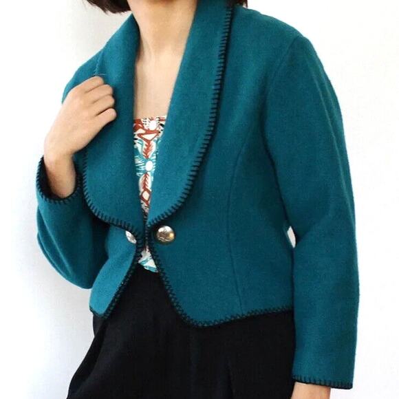 Vintage Mid-West Garment Co Teal Cropped Western-Style Bolero Jacket Medium - Picture 1 of 10